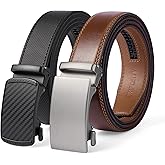 SKiporty Ratchet Belts for Men, Mens Belt Leather 2 Pack, Black Brown Adjustable Belt for Dress Casual, Gifts Box