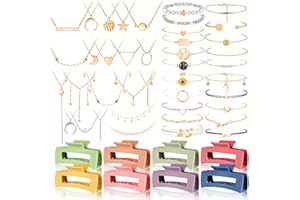 Cunno 49 Pcs Surfer Wave Friendship Bracelets Layered Necklace Square Hair Clip Christmas jewelry Gift for Women