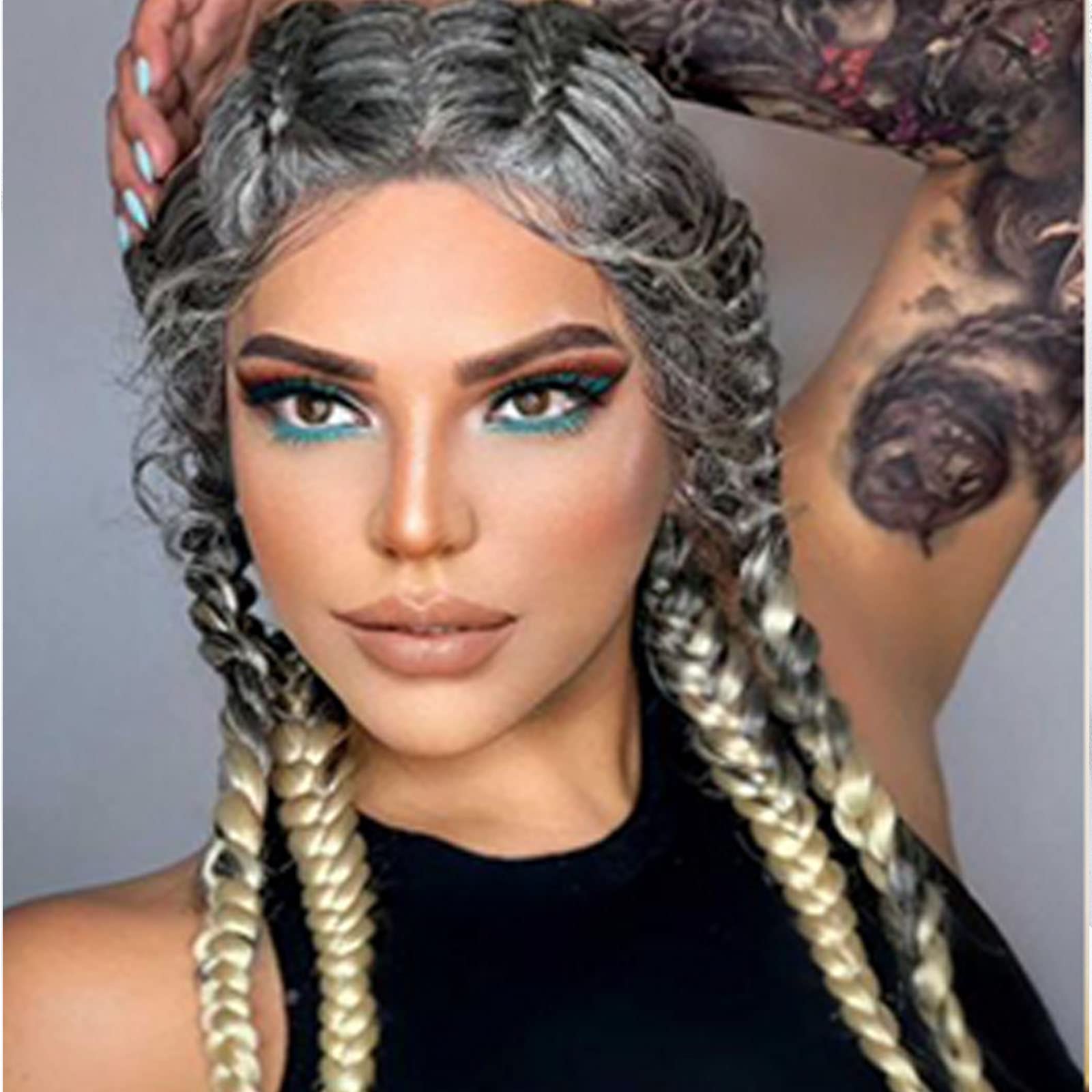 Braided Hair Wigs 30 inch 360 Full Lace Braided Wig with Baby Hair Black Brown Box Braid Synthetic Lace Front Wig for Black Women Hand Twisted Wig Halloween Party Daily Use
