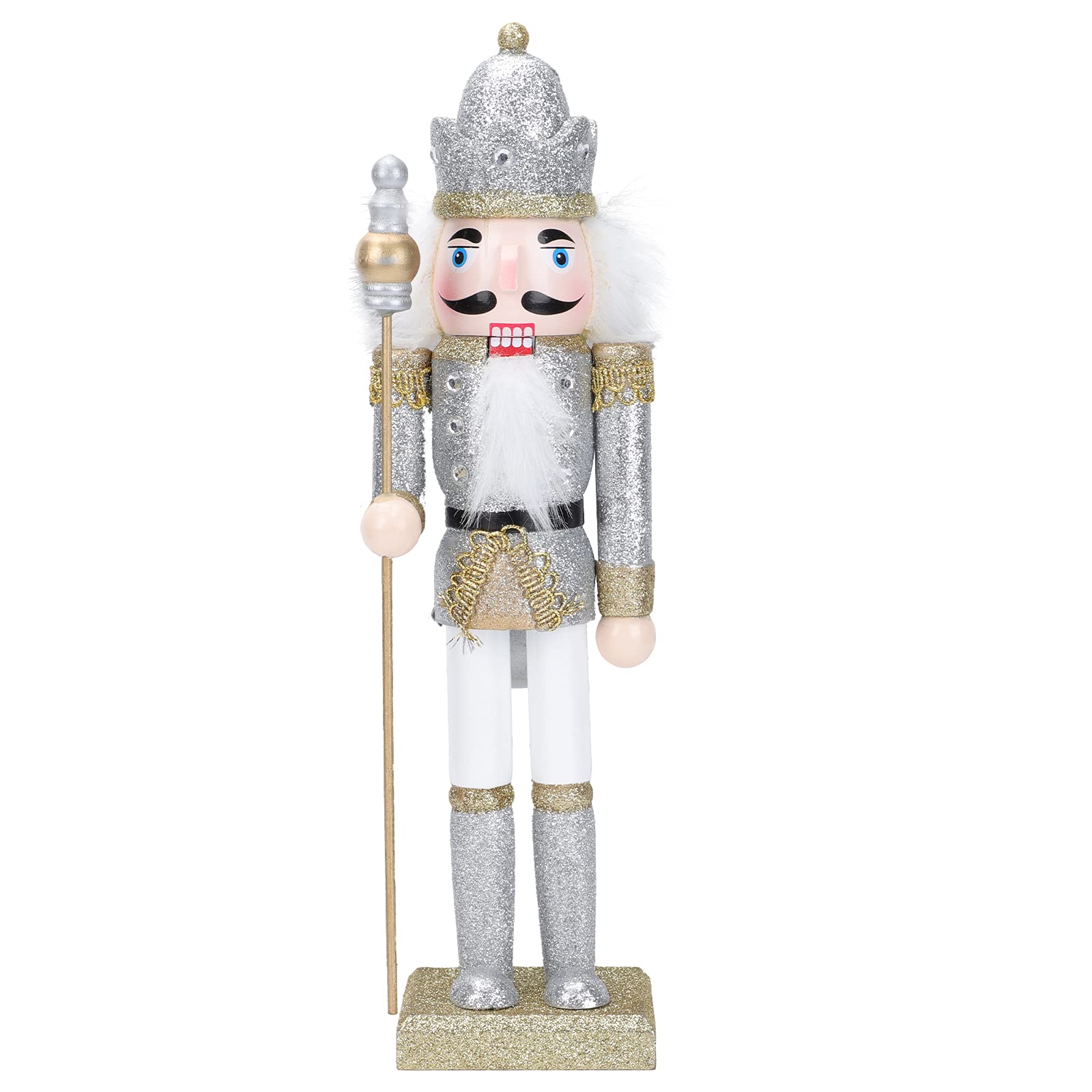 PRETYZOOM Nutcracker Soldier Christmas Nutcracker Figure Wooden Figure Soldier for Christmas Party Home Outdoor Decoration (Silver), 30x7.5cm, (JKN144519V78Y2Z)