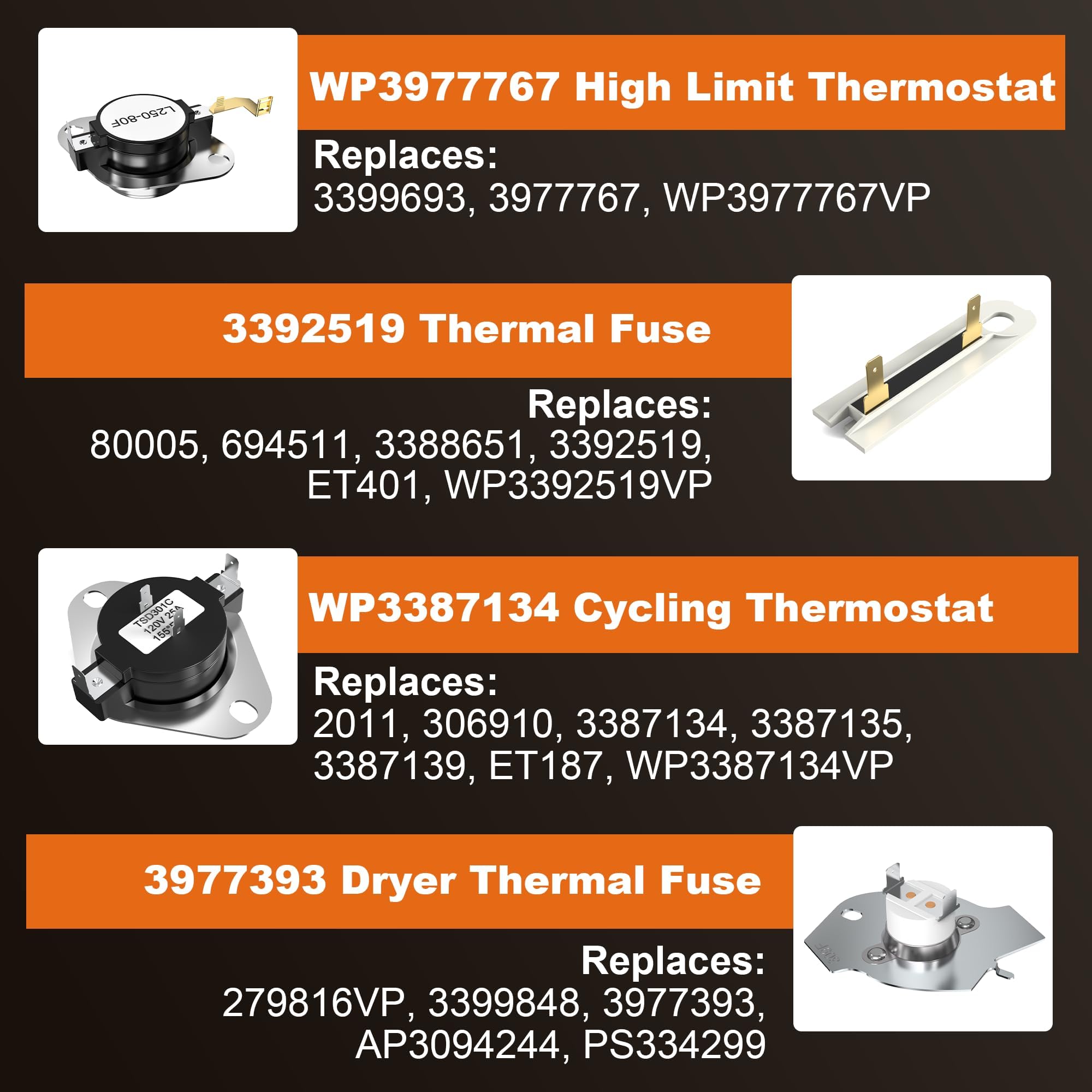 Hot Selling 279838 W10724237 Dryer Heating Element 3403585 For Whirlpool wed4815ew1 Kenmore 110 500 600 Maytag Medc215ew1 Roper Amana ned4655ew1 Replaces 3398064 2406026 3403585 Romalon OEM