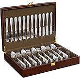 Sueuapp Walnut Silverware Storage Box,Silverware Flatware Case with Felt Lined,Silverware Chest without Silverware,Silverware Organizer with Lid,Flatware Storage Box for 12 sets of Utensils（Brown）