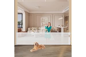 Retracble Baby Gates Extra Wide - Tameler 157'' Extra Long Retractable Dog Gate for The House Large Openings, Indoor/Outdoor Use, Mesh Pet Gate for Doorways, Decks, Hallways, Stairs - White