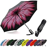SIEPASA Compact Travel Umbrella - Windproof Auto Open/Close, Lightweight Folding Umbrella wIth Fiberglass Frame & Waterproof Canopy. Fits Backpack/Purse. (Pink Daisies)