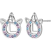 Unicorn Initial Earrings for Girls Women, 925 Sterling Silver Alphabet Stud, Ideal Initial Letter Stud Earrings Birthday Gifts for Girls Women