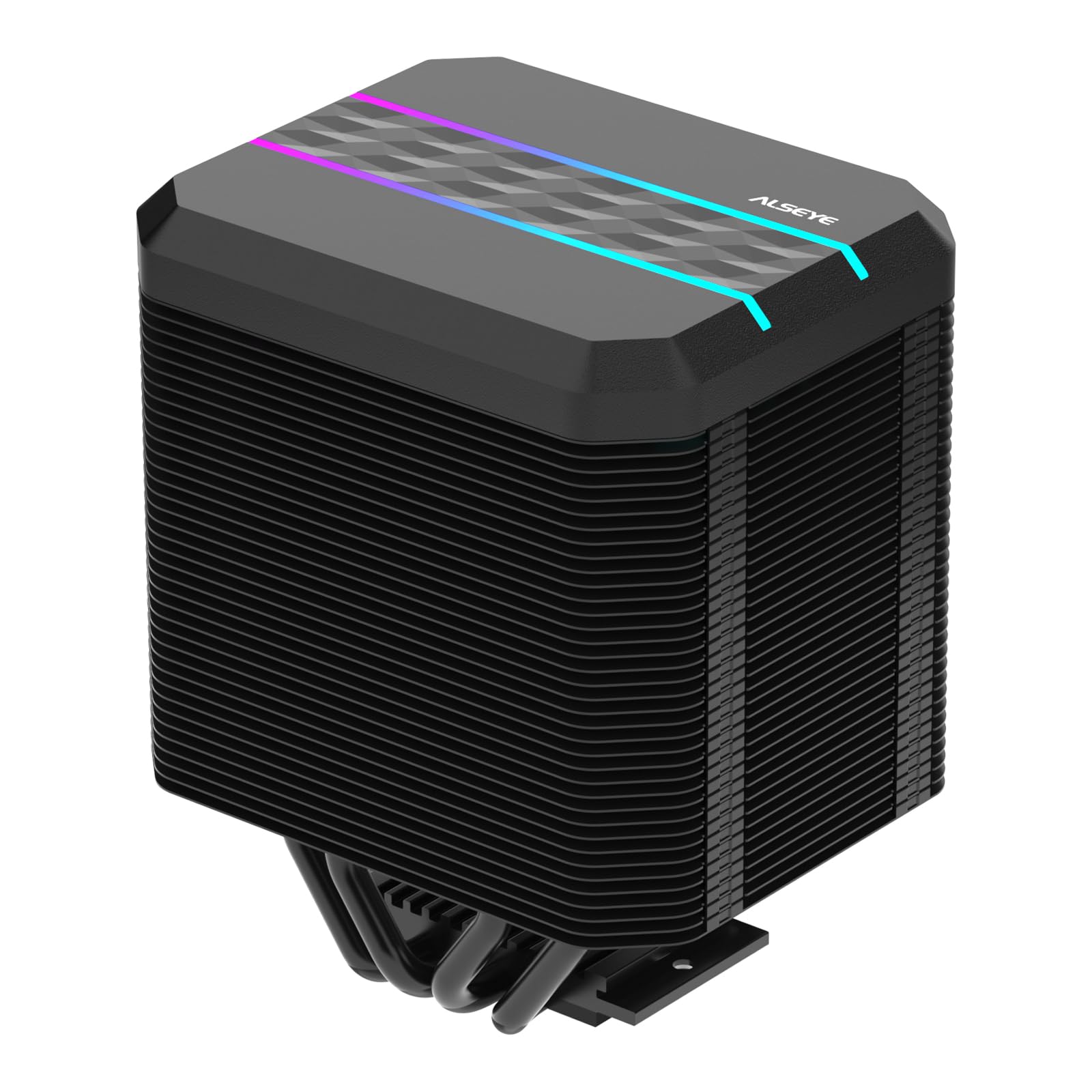 ALSEYE M90 CPU Cooler, Special Hidden Fan Designed Dual-tower CPU Air Cooler with ARGB Light Effect Cover for Small Size Chassis, Compatible with Intel LGA 115X/1200/1366/2011 (Black)