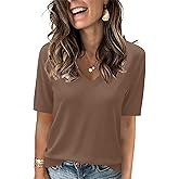 Rapbin Womens Short Sleeve Sweater Summer V Neck Tops Casual Knit Shirts Lightweight Pullover Top