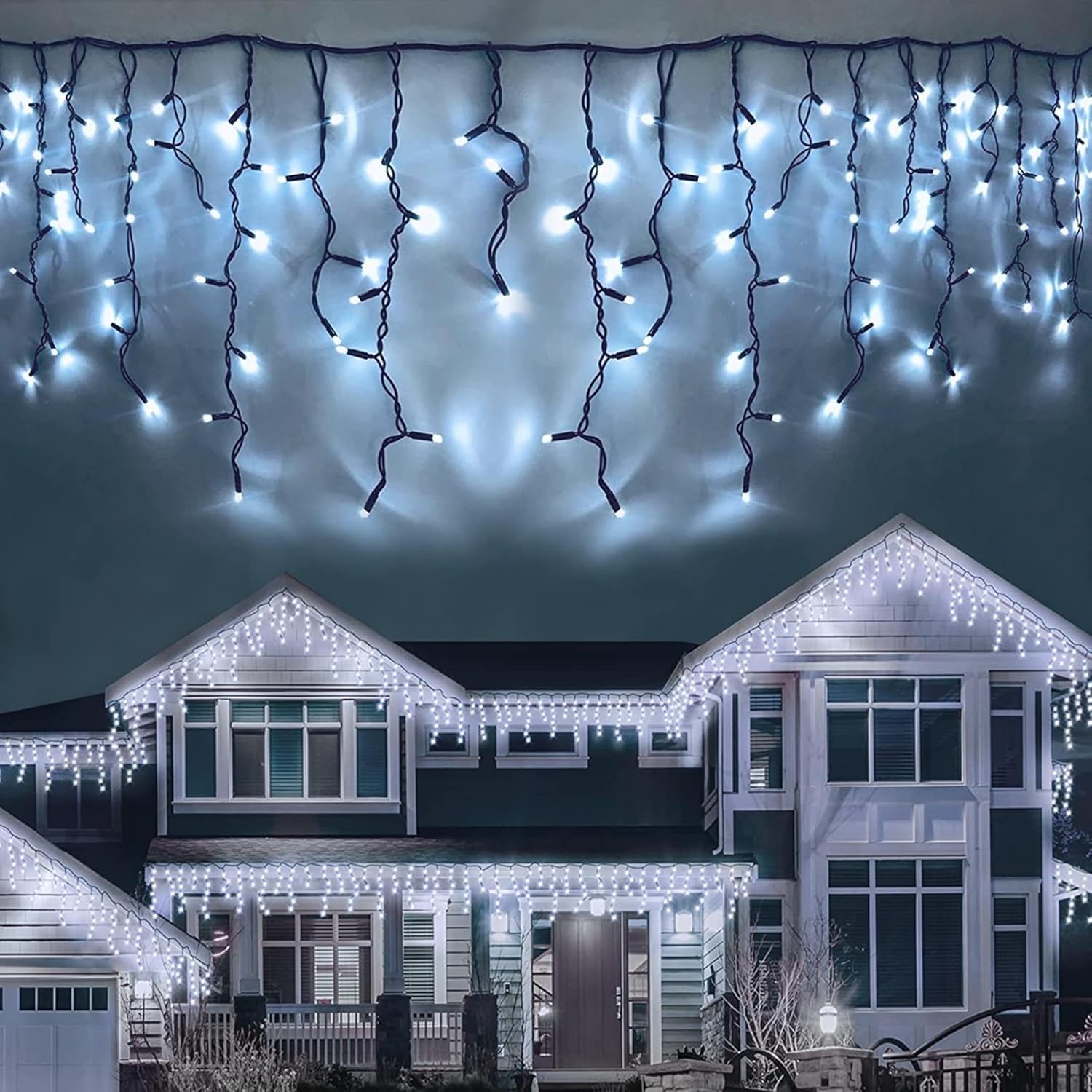 LEDYA Icicle Outdoor Christmas Lights, 17M 480led Christmas Lights Outdoor Decorations, Fairy Lights Plug in for Christmas Decorations, Waterproof/8 Modes/Timer, Outside Roof Window Garden Xmas Light