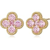 LOLAR RAY Clover Earrings for Women - 12 Month Birthstone Earrings 14k Gold Plated Four Leaf Clover Hypoallergenic Stud Lucky Jewelry Gift for Women