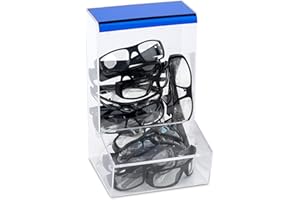 Inevibe Safety Glasses Dispenser With Two Lids - Dustproof Acrylic Bin Holder for Protective Eyewear Goggles Used in Industrial, Factory and Lab Settings, Wall Mount or Countertop