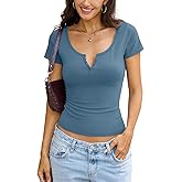 EasyGala Womens Cotton Henley Shirts Scoop Neck Short Sleeve T Shirts Basic Button Slim Fit Tops Casual Summer Outfits