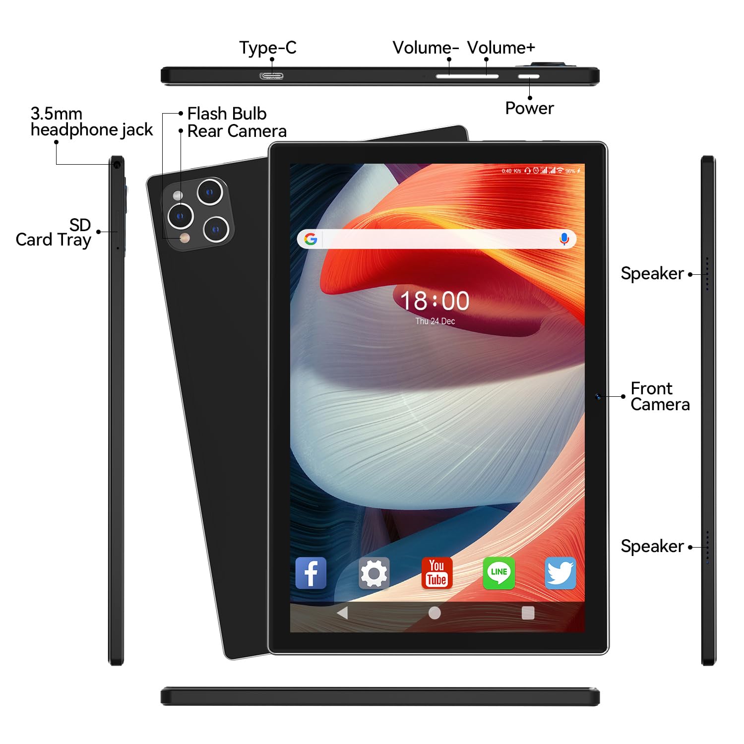 10 Inch Android Tablet, 2025 Latest Android 13 Tablet 128GB ROM+16GB RAM (8+8Virtual) +1TB TF Expand, Octa-Core Powerful 5G WiFi Tableta, 13MP+8MP Camera, Bluetooth, GPS FHD Display(with Leather case)