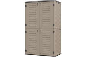 HOMSPARK Storage Shed Weather Resistance, Multi-Purpose Outdoor Storage Cabinet Waterproof, Outdoor Storage Cabinet for Garbage Cans, Lawnmower, Garden Accessories (coffee, tall shed-53 cu ft)