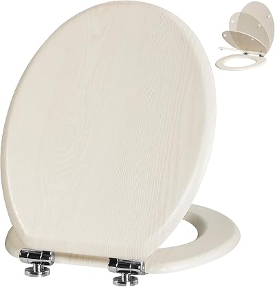 Angel Shield Creamy White Oak Antibacterial Toilet Seat Soft Close Quick