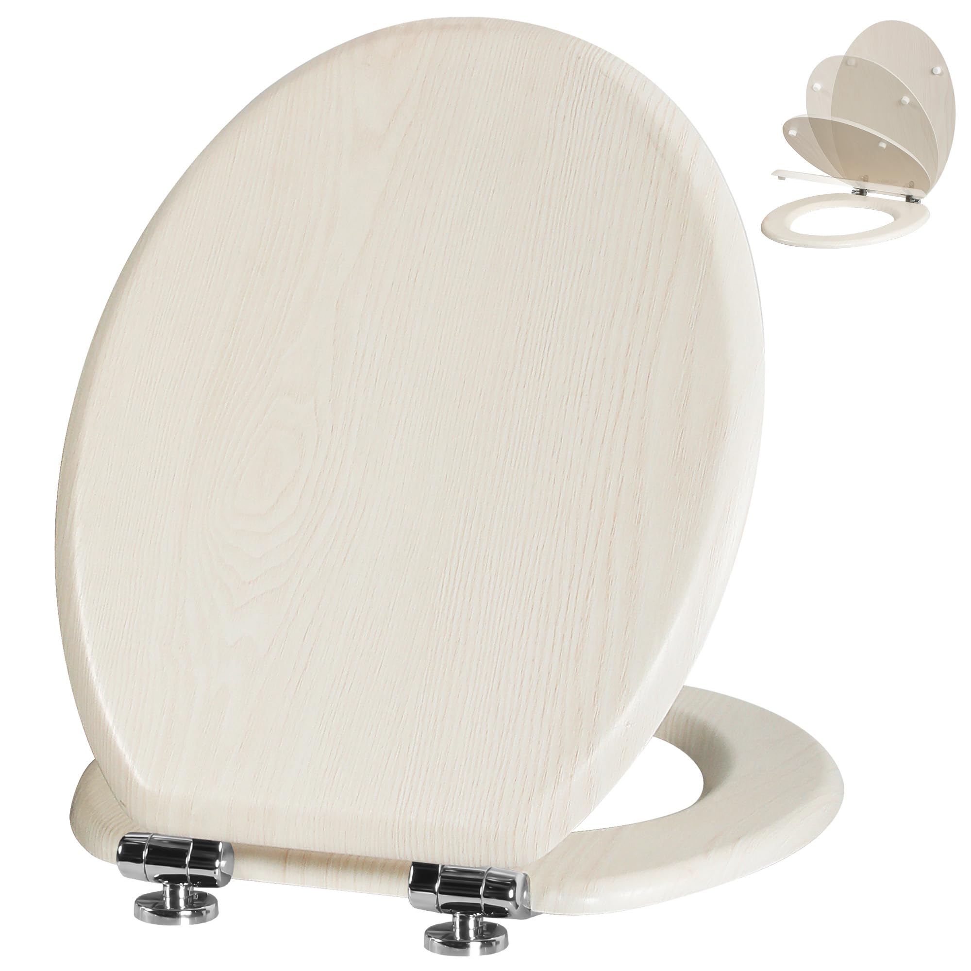 Angel Shield Toilet Seat Antibacterial Wooden Soft Close Toilet Seat with Quick Release Adjustable Hinges Easy Clean and Assembly for Bathroom (Creamy White Oak)