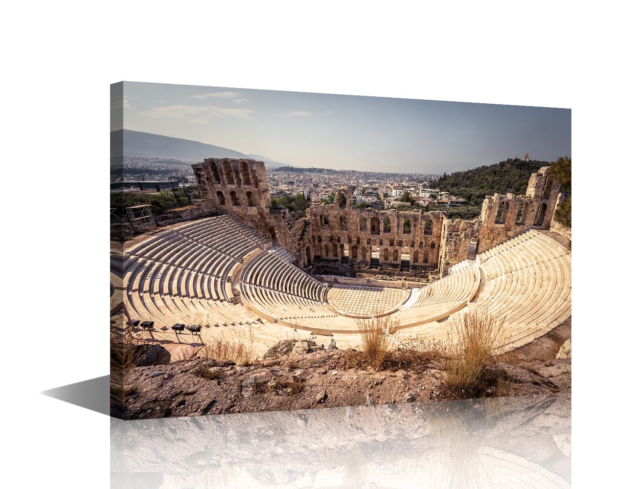 Acropolis of Athens Canvas Wall Art - Greece Landmark Pictures, Europe Scenery for Bedroom and Living Room - Contemporary Modern Home Decor Office Posters - Framed 24x16in