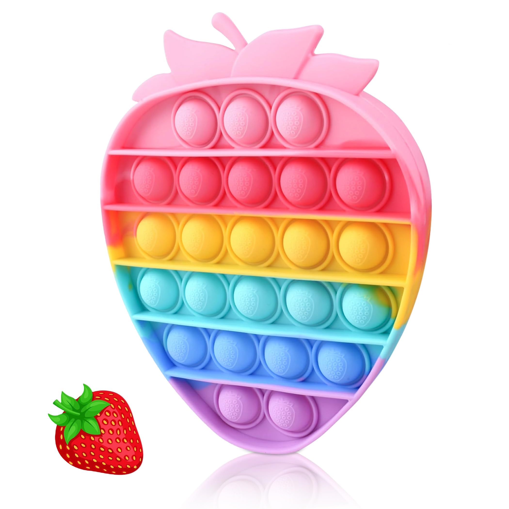 Bubble Fidget Sensory Toys,Cute Push Silicone Squeeze Toy for Autism Anxiety Stress Relief Small Strawberry Toddler Fidgets Party Travel Office Classroom Gifts for Kids Girl Boy Adults