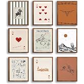 Vintage Western Cowboy Poster Canvas Wall Art Black White Minimalist Longhorn Bull Skull Striped Rodeo Playing Card Ages Cactus Poster Wall Decor for Living Room Bedroom Home Decor 8x10in Unframed