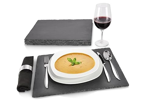 Sänger Schiefer Platten Set 6 teilig 40 x 30 cm Tisch Untersetzer Servierplatten | 4 Gummifüße zum Schutz Ihrer Oberflächen |