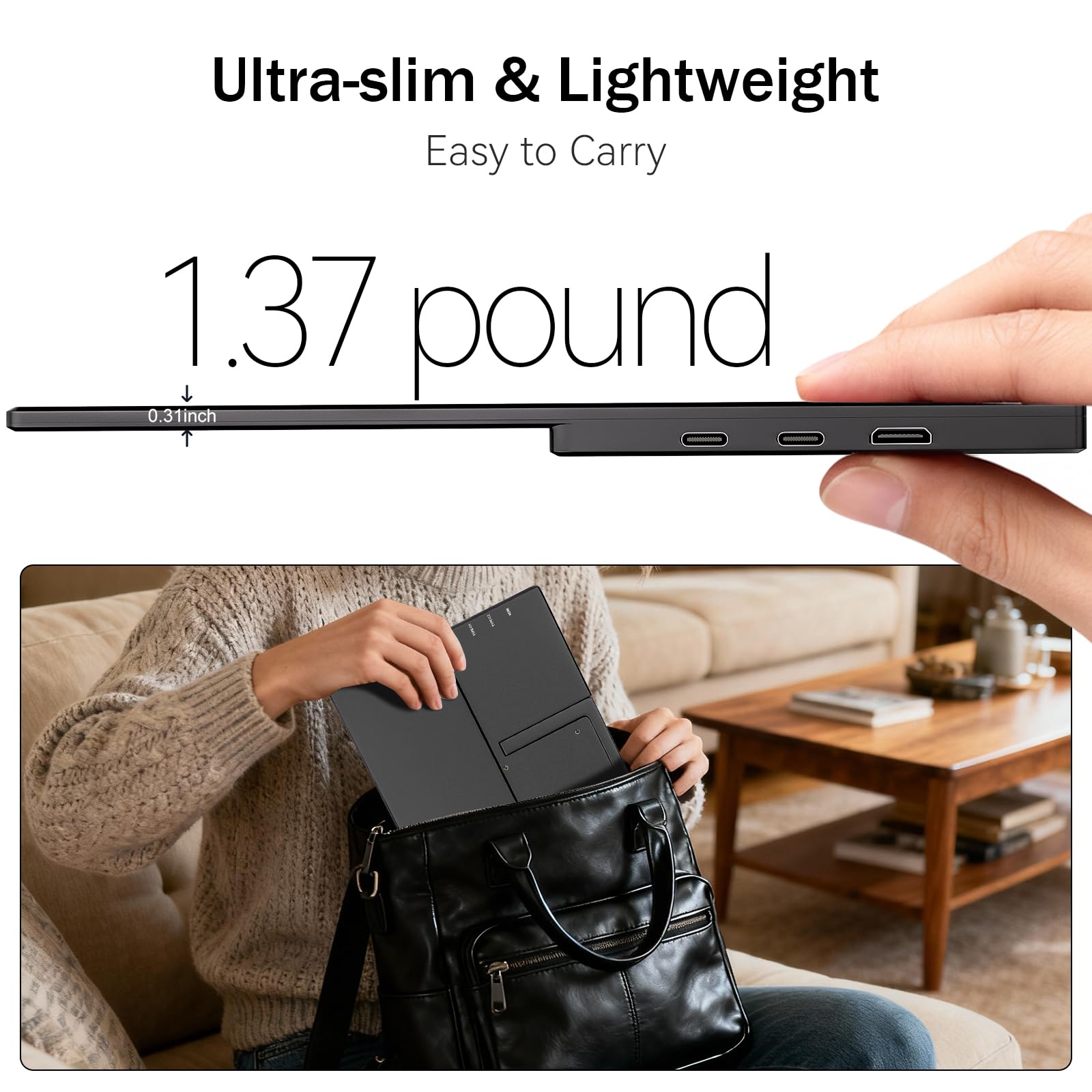 MSCMPOVA Portable Monitor 15.6 Inch 1080P FHD USB-C HDMI Ultra-Slim Travel Monitor with Kickstand & Speakers, IPS Gaming Display Screen Extender for Laptop PC Mac Phone PS Xbox Switch