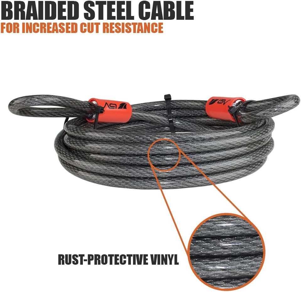 BV 30FT Security Steel Cable with Loops, Braided Steel Flex Cable, Lock Cable 3/8 Inch, for U-Lock and Padlock (Set of 2): Sports & Outdoors
