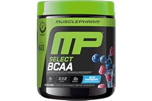 MUSCLE PHARM MusclePharm Essentials BCAA Powder, Pre & Post Workout Recovery Drink, Supports Muscle Recovery & Energy Production, Essential Amino Acids Supplement, 30 Servings, Blue Raspberry Flavor