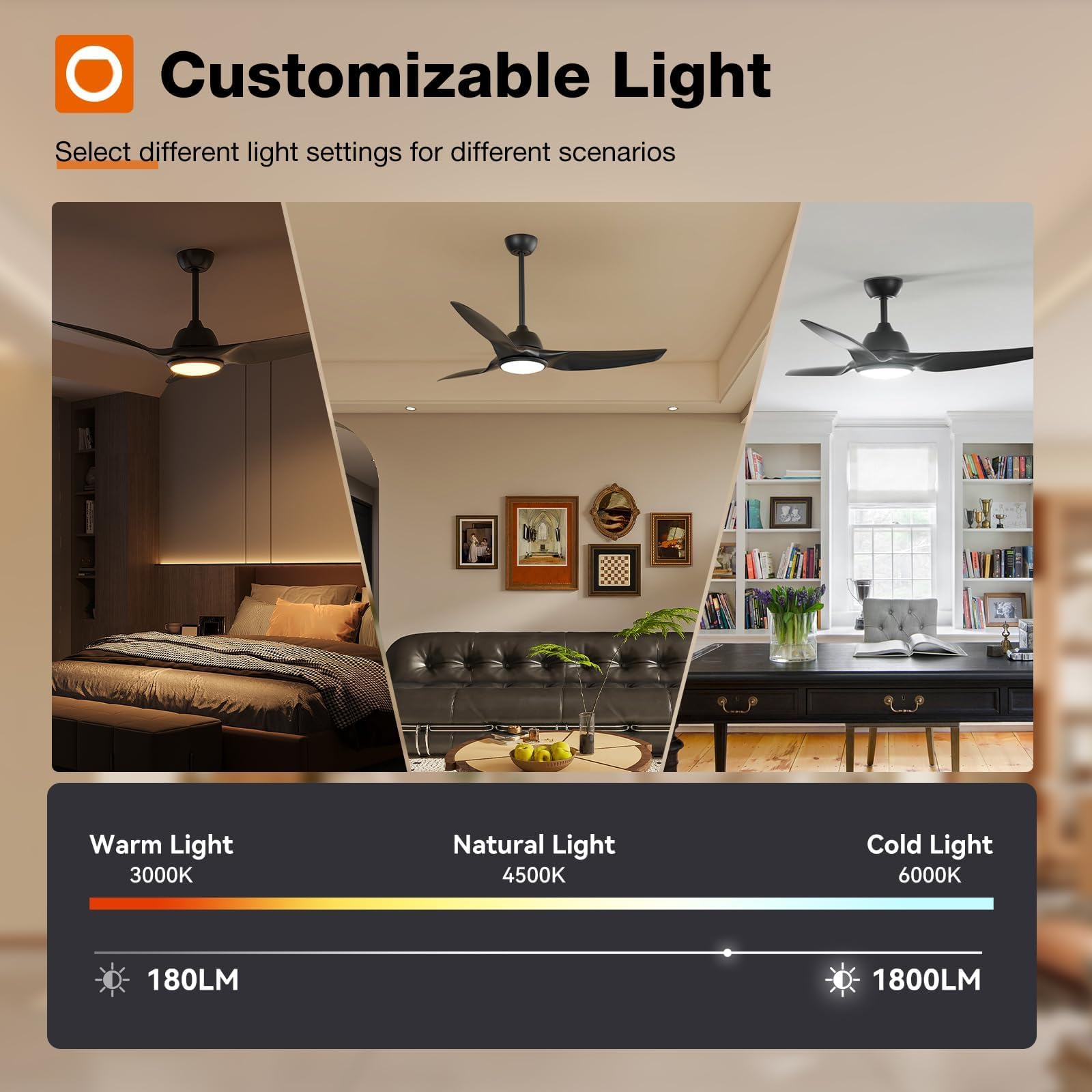 ROOMRATV 52 Inch Smart Ceiling Fan With LED Light – App & Remote Control, Reversible DC Motor, Ultra Silent