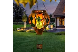 Larekook Solar Hot Air Balloon - Solar Lanterns Outdoor Hanging Waterproof for Garden Yard Patio Farmhouse Decoration，Stained Glass Hummingbird