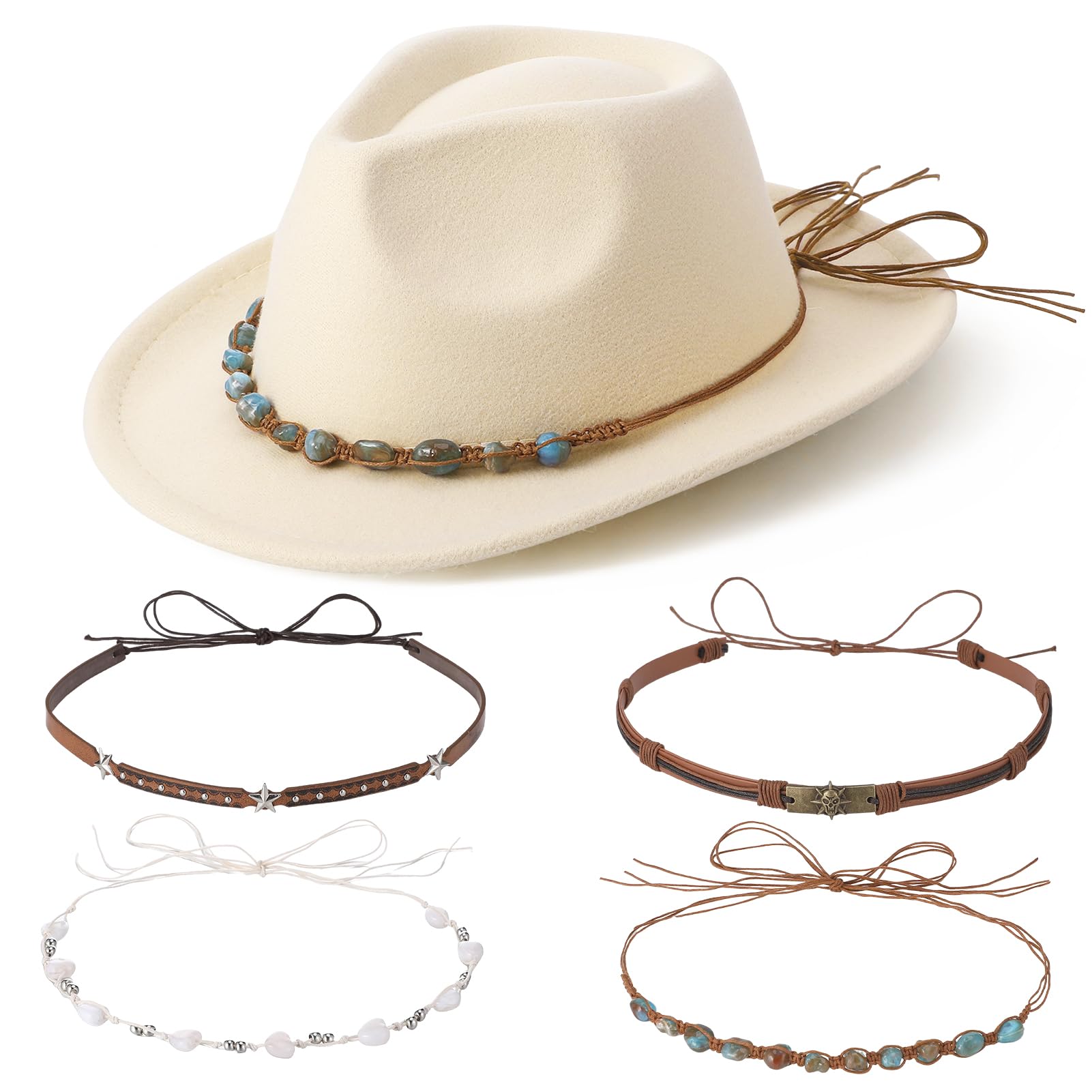 Meng Jiaran Kids Cowboy Hat for Boys Girls Classic Western Felt Fedora with Multi-Belt Decorative Bands Retro Panama Hats Fancy Dress Accessory Cowgirl Hats Wild West