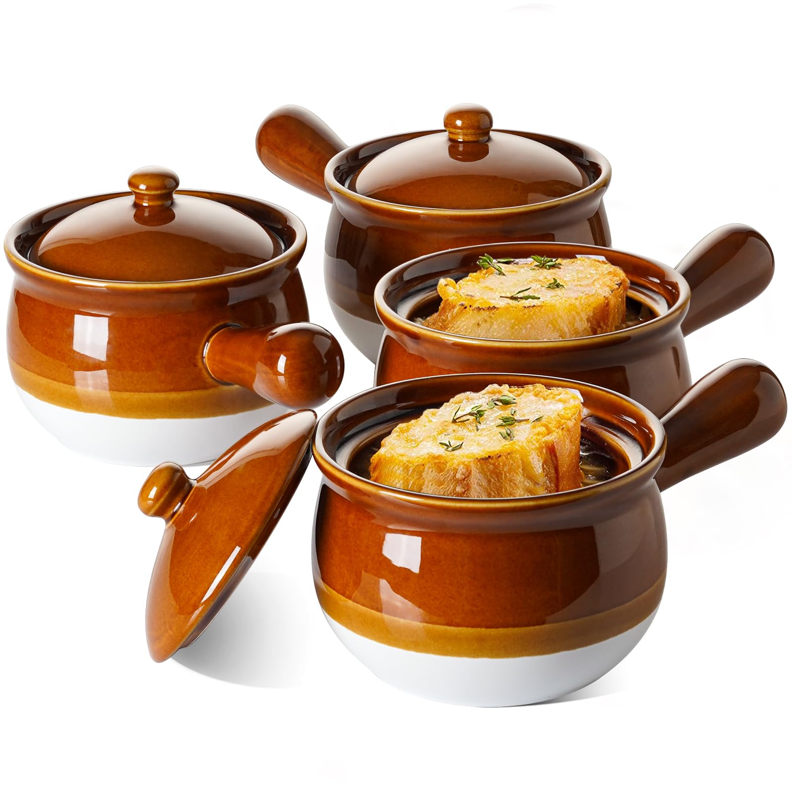 Photo 1 of *MISSING PARTS - See Clerk Notes*
LE TAUCI French Onion Soup Bowls, 22 Ounce Ceramic Soup Bowls with Handles, Soup Crocks with Lids for Soup, Cereal, Chilli, Beef Stew, Oven Safe Stackable Serving Bowls Set, Set of 4