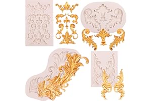 Baroque Silicone Fondant molds, 4 Packs Scrolls Baroque Feather Clay Mold for Corner, Wedding Birthday Party Cake Cupcake Dec