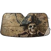 YMGQYJ Windshield Sun Shade Pirate Skeleton Print, Auto Sun Visor Heat Protection Foldable Blocks UV Ray for Sedan SUV Truck Large Size