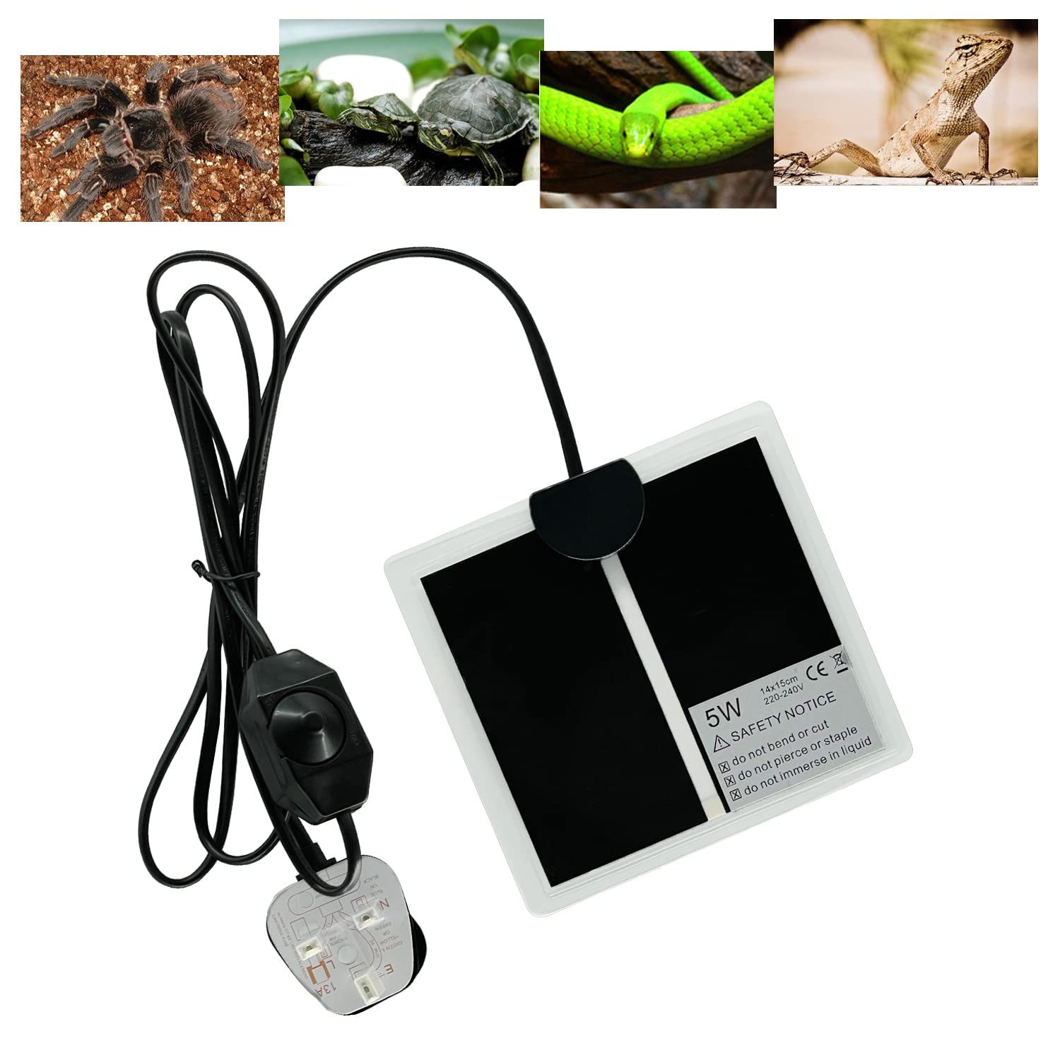 FIPASEN Reptile Heating Mat, Reptile Heating Pad with Temperature Adjustment for Reptiles Tortoise Snakes Lizard Gecko Hermit Crab Turtle Amphibians - Removable Terrarium Heat Mats(5W, 6x5.5 inches)