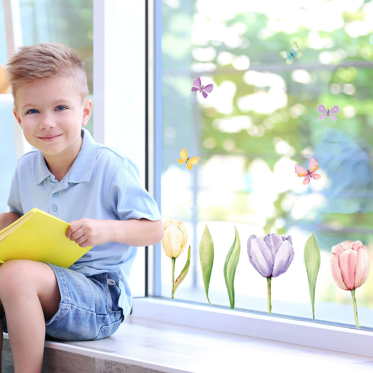 Stickerscape Spring Window Stickers (Option 1) | Spring Window Decal, Spring Window Decor, Easter Window Stickers | Easy to Apply, Cleanly Removable and Repositionable