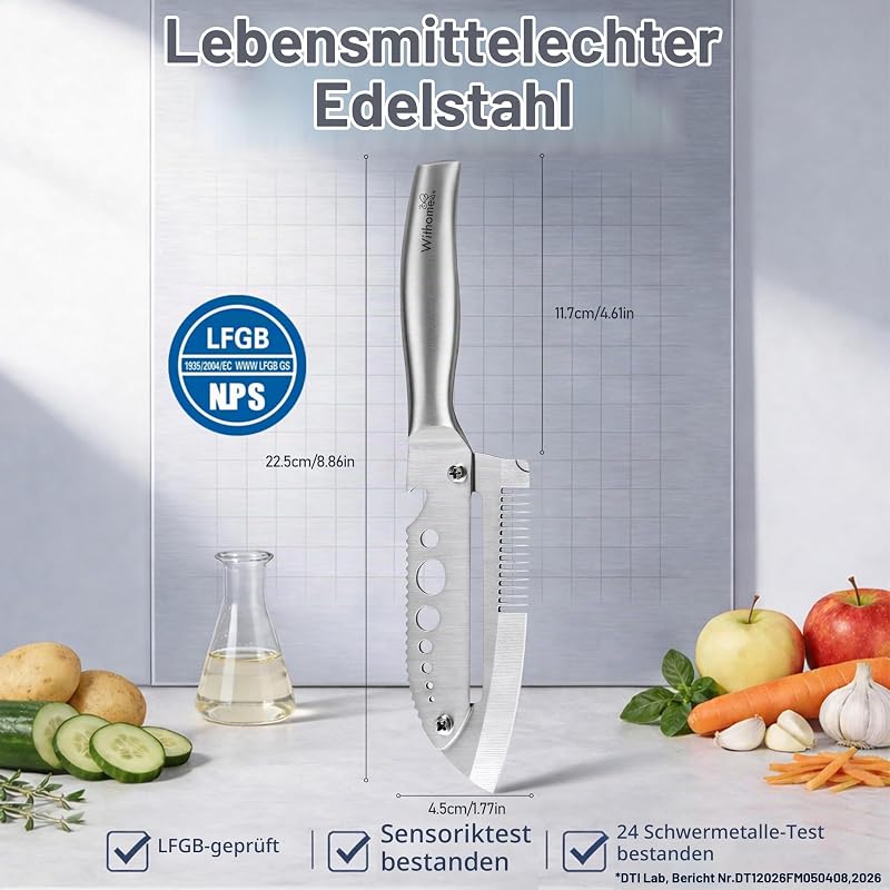 7-in-1 Edelstahl-Sparschäler für die Küche, Kartoffelschäler, Gemüseschäler & Kartoffelschälmesser mit Kräuterstreifer, Fischschupper, Deckelheber & Flaschenöffner, spülmaschinenfest — Foto 6 von 6