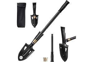 SUNPOW Shovels for Digging, Camping Shovel, Portable Shovel for Gardening, Digging, Metal Detecting, Hiking, Car Emergency - Multifunctional Lightweight Outdoor Shovel, Black, SPMS02