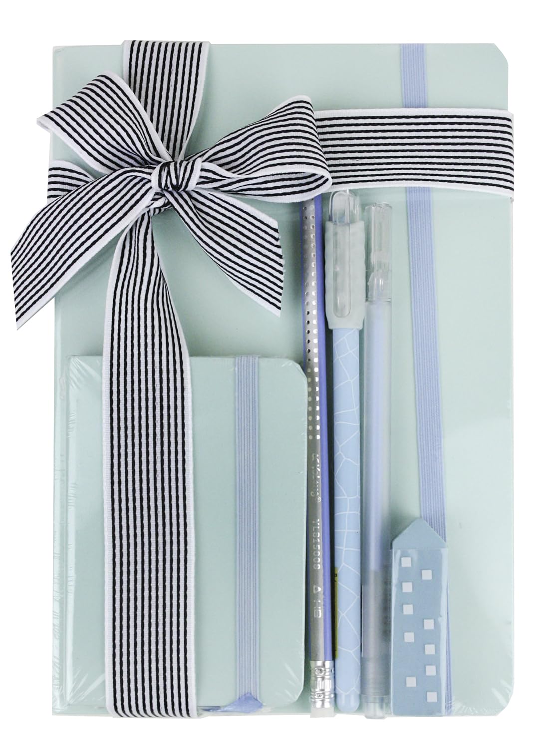 Emartbuy Cool Stationery Unique Gift Set with Pastel A5 and A7 Notebook Journal Gel Pen Pencil in Ribbon - Blue