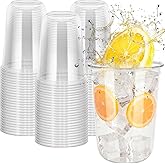 LIANGYUNZE 60 Pcs Disposable Stemless Clear Glasses 16 oz NATURAL Arc Crystal Plastic wine glasses Clear Classic Pet Cup for Meeting Weddings Birthdays Cocktail Christmas Party Supplies