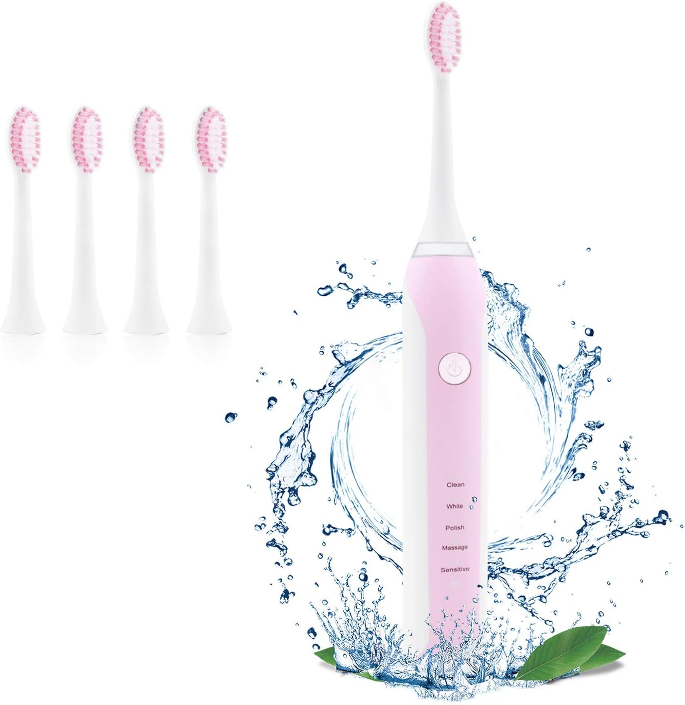 Tuomico Sonic Electric Toothbrush with 4 Soft Brush Heads, 5 Modes and 2 Mins Timer, Dentists Recommend Rechargeable IPX7 Waterproof Toothbrushes for Teens & Adult, 30 Days Battery Life-Pink