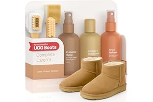FORTIVO Suede & Sheepskin Cleaning Kit Compatible with UGG Footwear - Gentle Cleaner and Conditioner, Protector Spray, Odor Remover, Suede Stain Nap Eraser, Dual Brush Set - For UGG Shoes, Boots