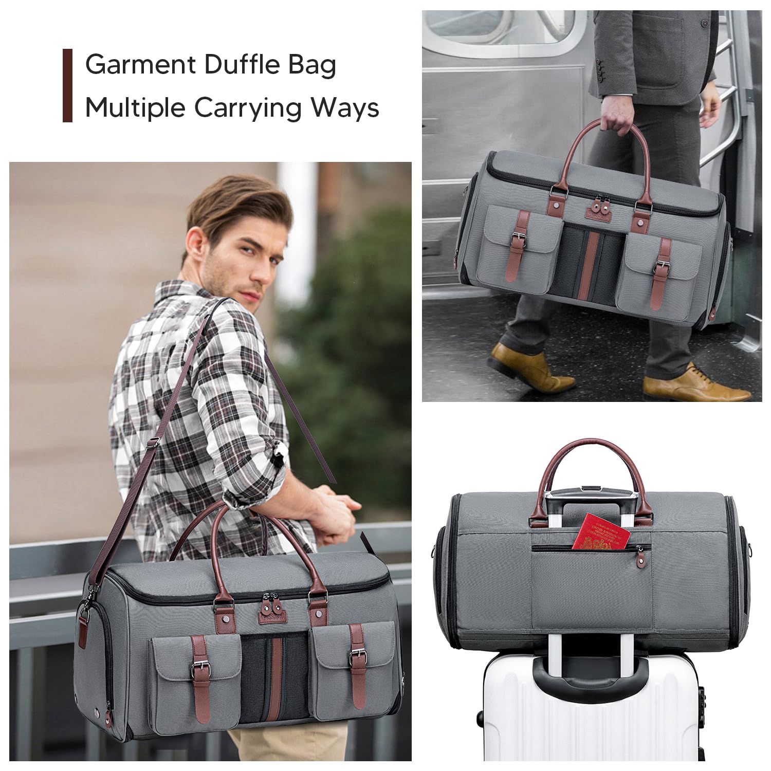 Vessgra Carry on Garment Bag for Travel, Convertible Garment Duffle Bags for Men Women with Shoe Compartment - 2 in 1 Hanging Suitcase Suit Travel Bags