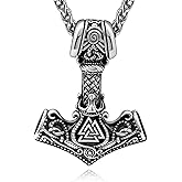 Hoyazvet Viking Thor's Hammer Necklace for Men, 18K Gold/Black/Stainless Steel Mjolnir Amulet Pendant Norse Pagan Compass Nordic Viking Jewelry, with Gift Box