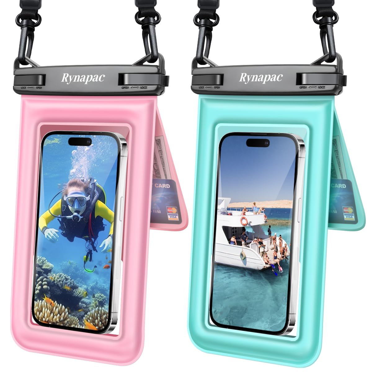 Photo 1 of [Up to 8.5''] Floating Waterproof Phone Pouch 2 Pack, IPX8 Double Space Waterproof Phone Case with Lanyard for iPhone 17 16 15 Pro Max, Galaxy S26 Ultra, Cellphone Dry Bag Beach Cruise Ship Essentials