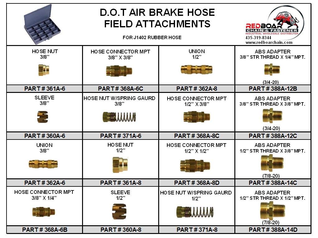 DOT AIR Brake Hose Field Attachable Assortment for J1402 Rubber Hose Metal Tray