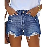 Dwnipkq Womens Mid Rise Stretchy Cut Off Denim Shorts Distressed Ripped Jean Shorts