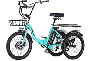 Soumye Electric Tricycle for Adults,20" Folding Electric Trike,3 Wheels Electric Bicycle Bikes, 350W Step-Thru Etrike with 374WH Removable Battery and Large Basket for Women Men