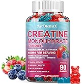Creatine Monohydrate 8000mg Gummies with BCAA, L-Carnitine, Taurine & Vitamin B12 - Pre Workout Supplement for Muscle Growth, Strength & Energy, Multi-Flavor Chewable Gummies, 90 Count for Men & Women