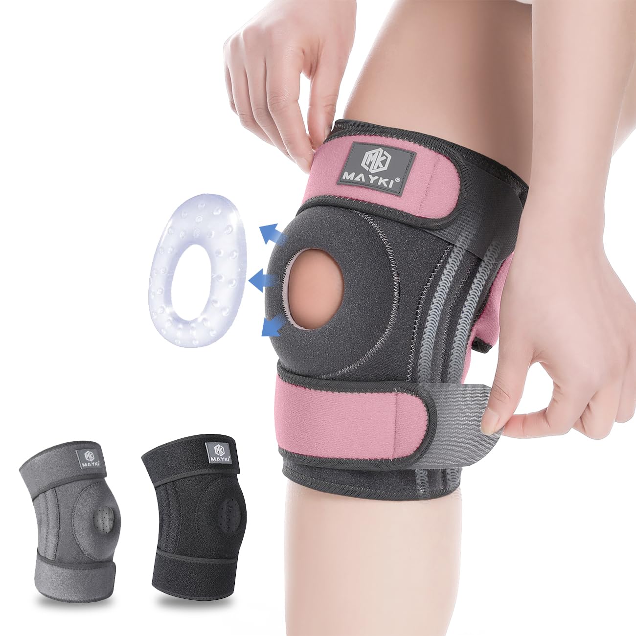 MAYKI Knee Brace with Patella Gel Pad for Women 1 PCS, Adjustable Breathable Knee Supports for Arthritis/Ligament Damage, Running/Weight Lifting
