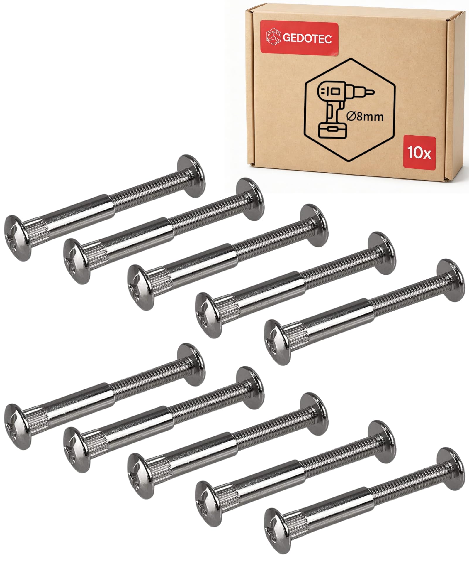 Gedotec Furniture screws M6 | 10 pieces - sleeve screws | connector nickel-plated steel | wood thickness 32-42 mm | furniture connector cabinet connector Phillips PZ2 and flat blade โ image 1