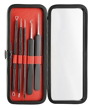 Beaute Secrets Stainless Steel Anti-Slid Handle Blackhead Remover Tools Kit With Case, Pack Of 5,